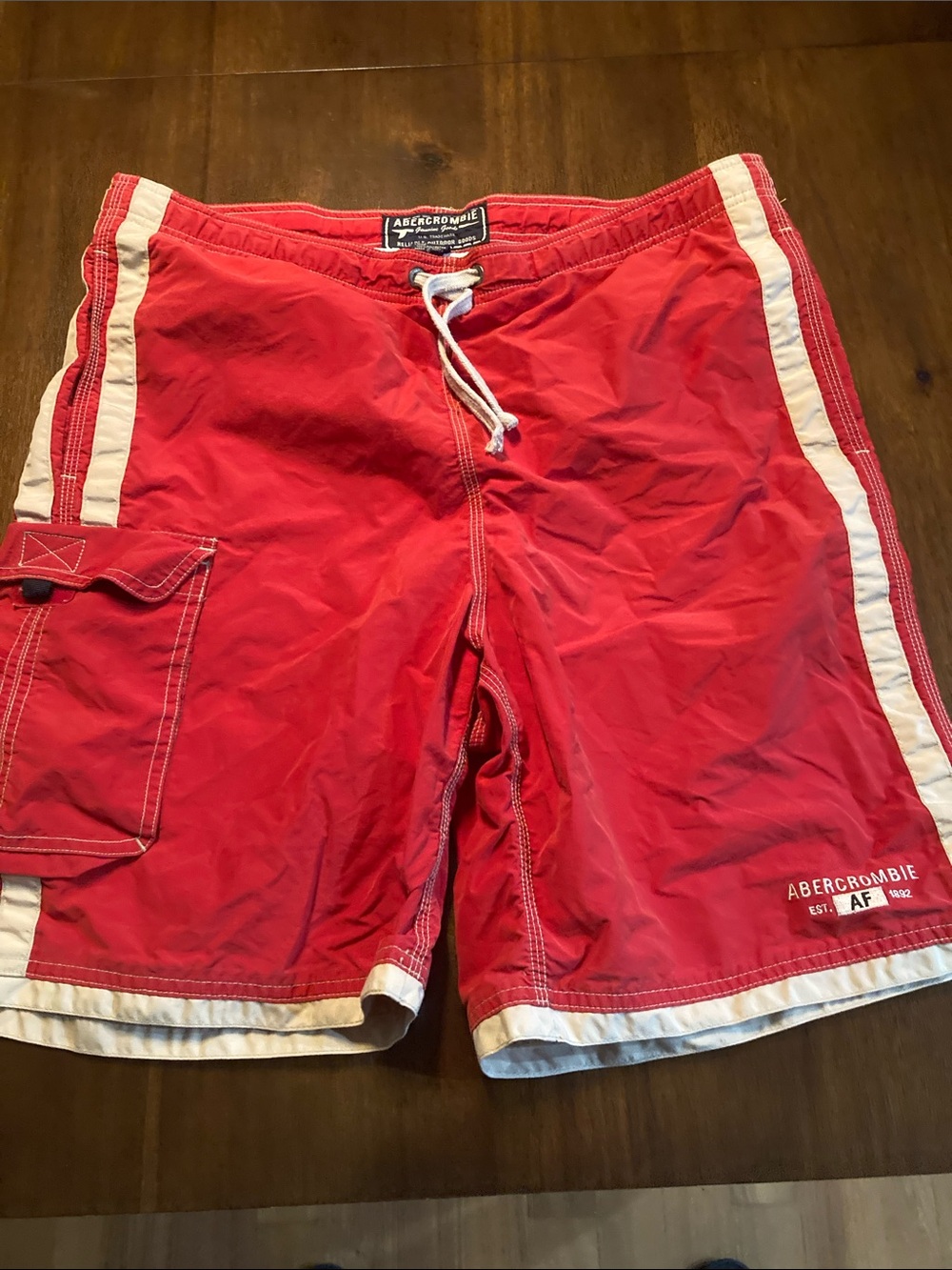 Abercrombie & Fitch Red Swim Board Shorts with White Trim VTG Y2k